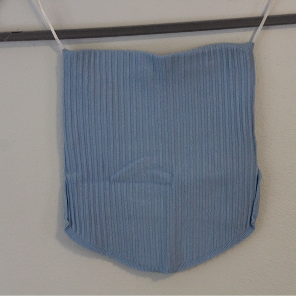 Blue Strapless Ribbed Two Piece Set - Picture 3 of 6